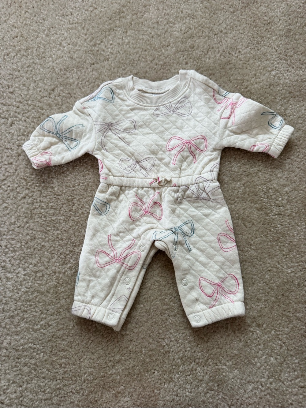 Carter's Cream Quilted One-Piece with Pink & Blue Bow Print